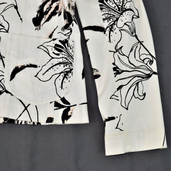 Alanni Lily Floral Stretchy Womens Blaser Jacket Two Button Front Black White 4 - Picture 6 of 15